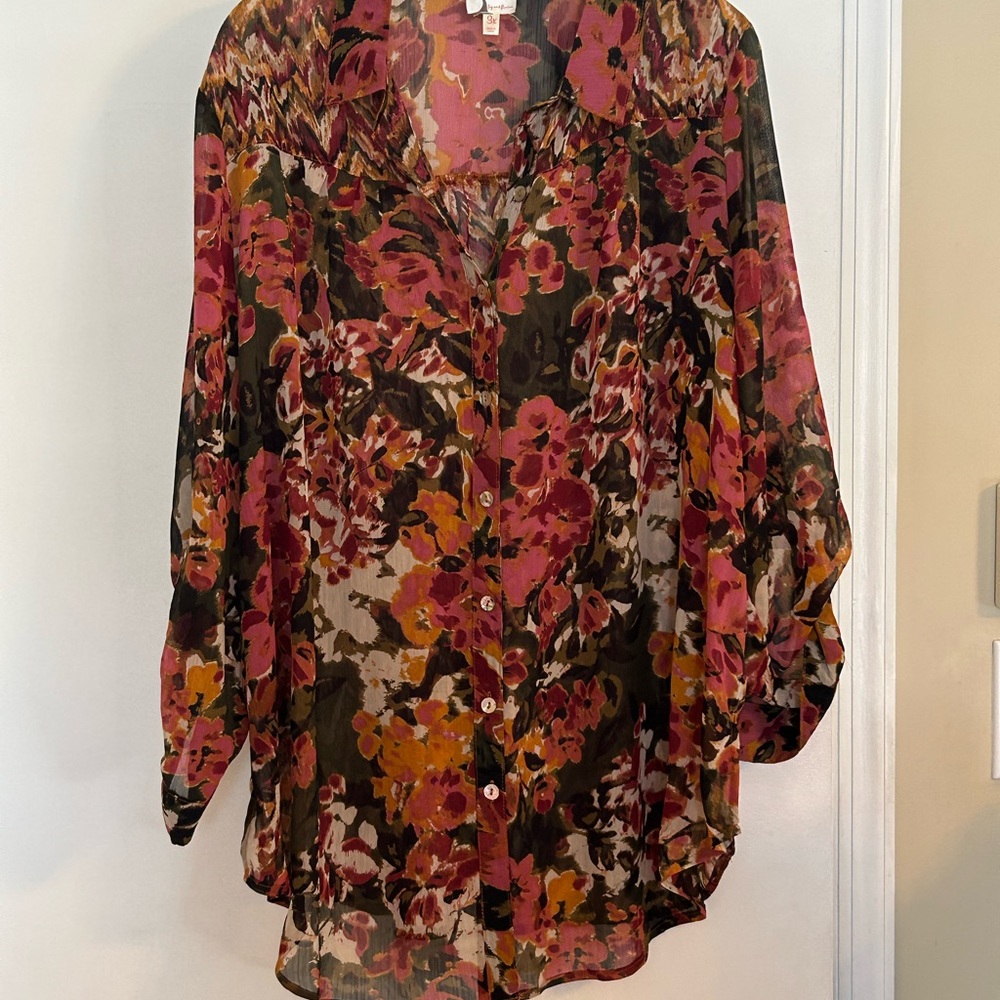 Fig and Flower Vibrant Floral Blouse - Pink and Black